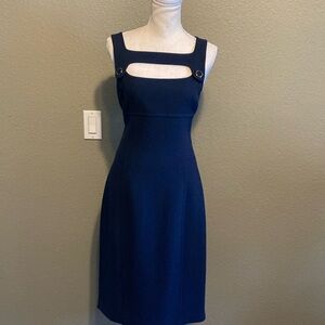 NWT Michael Kors Collection sheath Dress Womens 12 Navy Wool Gold/navy Buttons